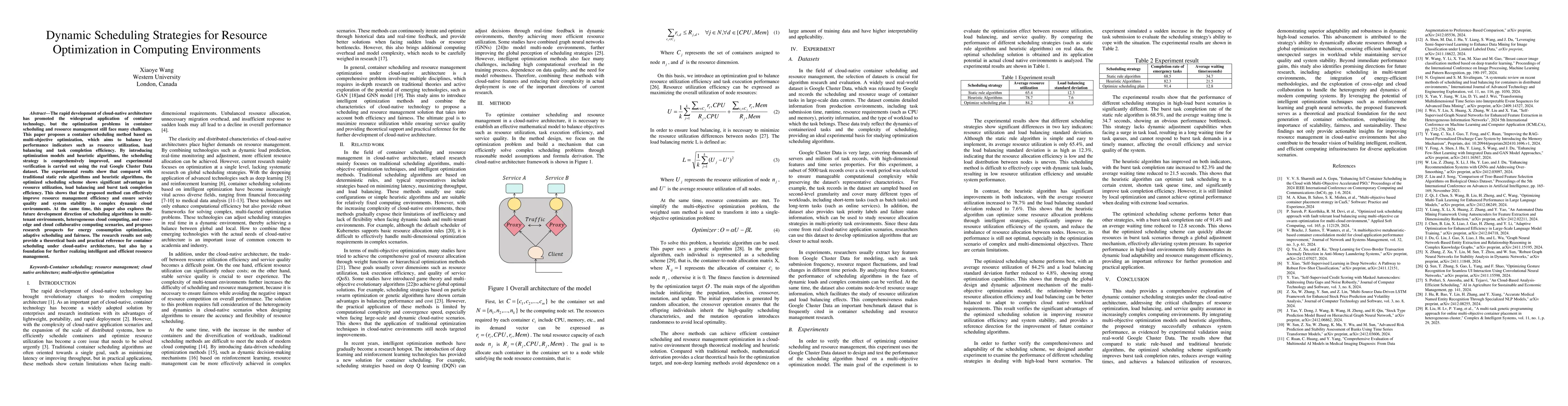 Thumbnail for Dynamic Scheduling Strategies for Resource Optimization in Computing
  Environments