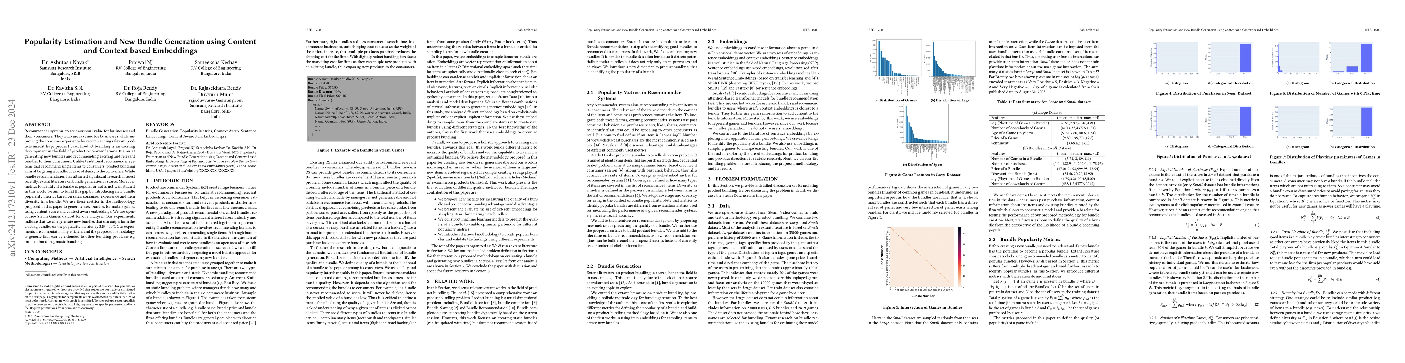 Thumbnail for Popularity Estimation and New Bundle Generation using Content and
  Context based Embeddings