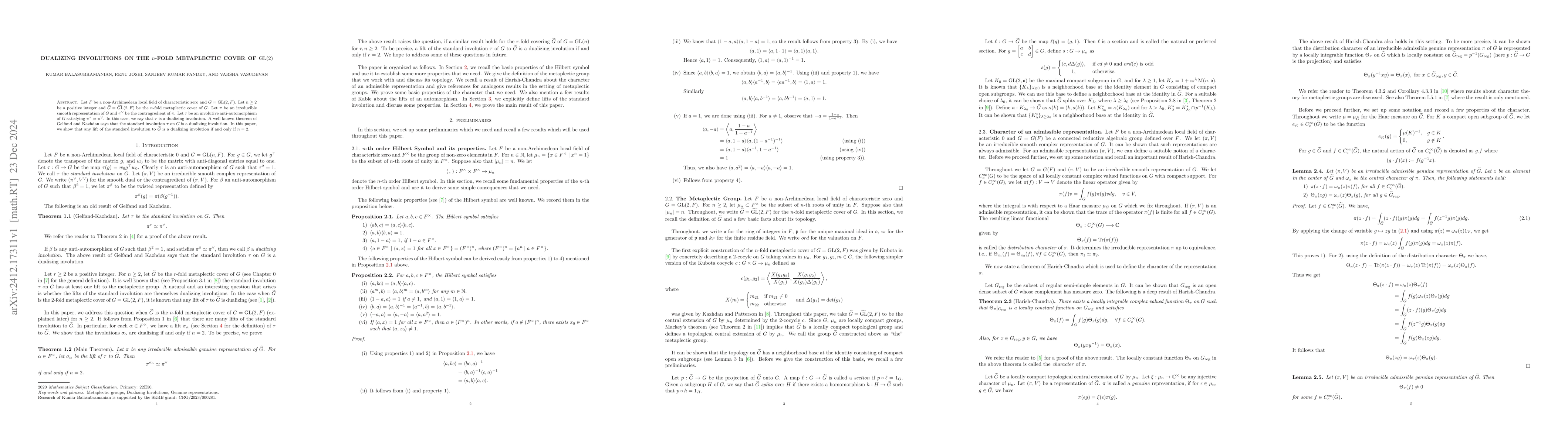 Thumbnail for Dualizing involutions on the $n$-fold metaplectic cover of $\GL(2)$