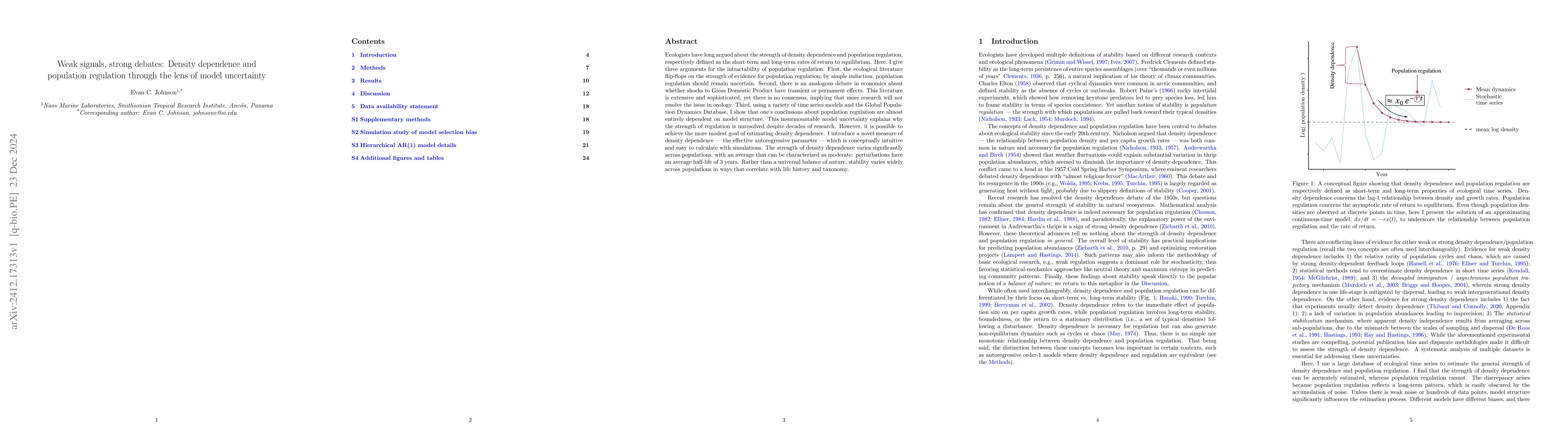 Thumbnail for Weak signals, strong debates: Density dependence and population
  regulation through the lens of model uncertainty