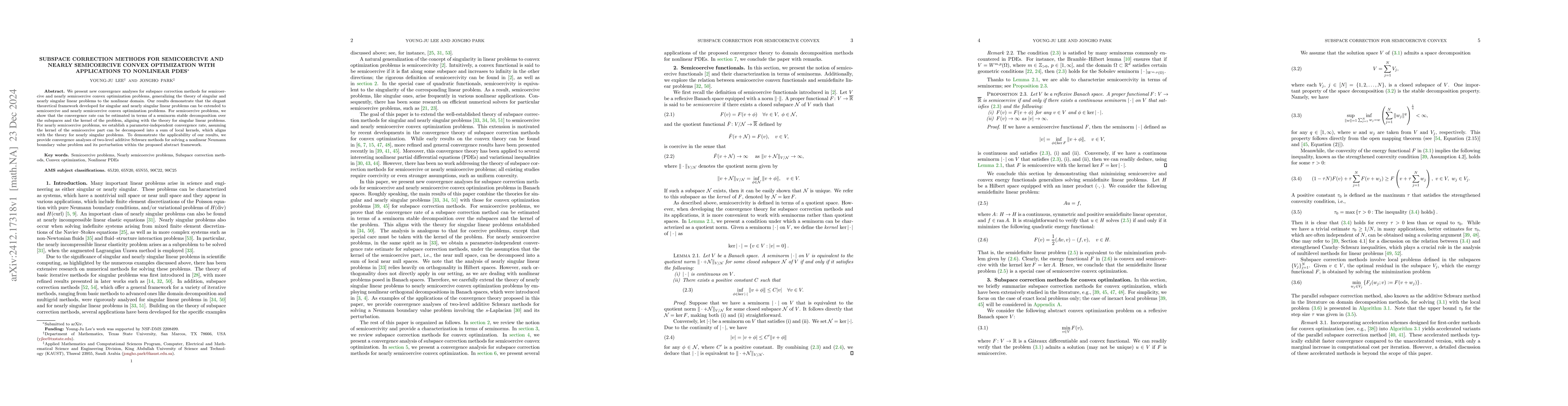 Thumbnail for Subspace correction methods for semicoercive and nearly semicoercive
  convex optimization with applications to nonlinear PDEs