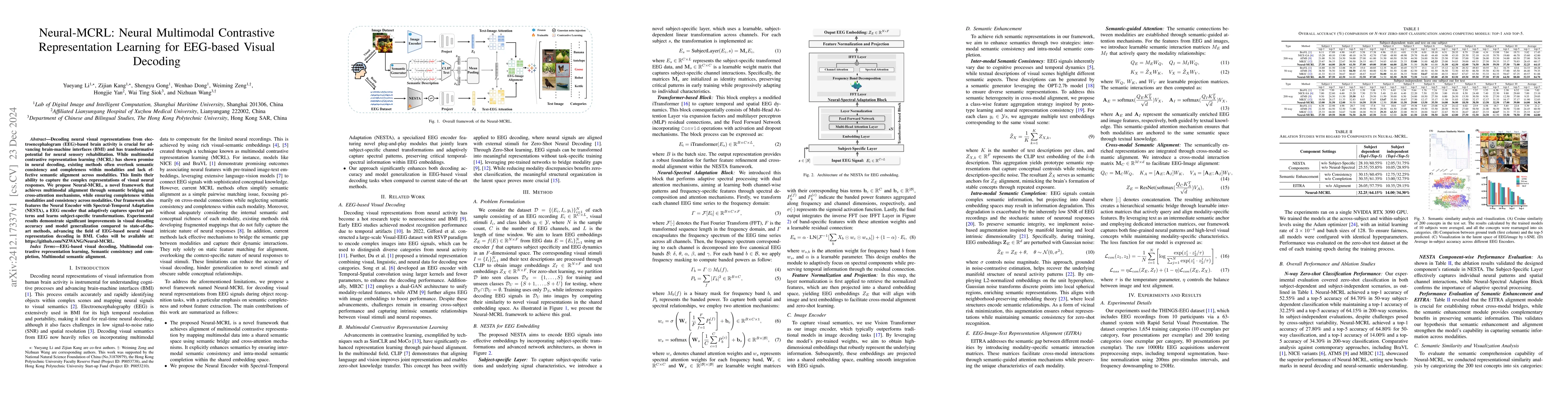 Thumbnail for Neural-MCRL: Neural Multimodal Contrastive Representation Learning for
  EEG-based Visual Decoding