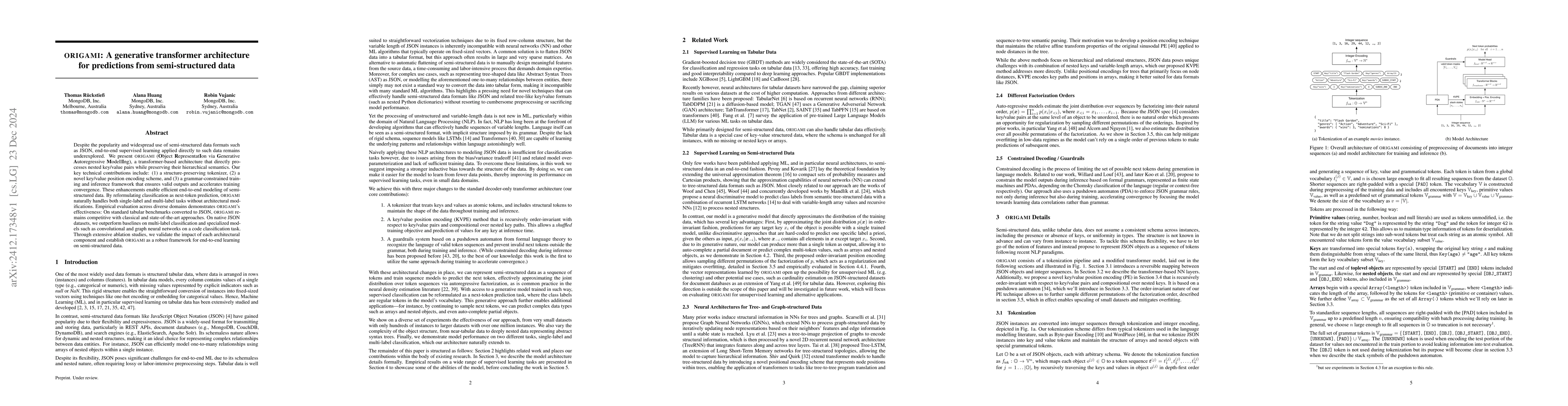 Thumbnail for ORIGAMI: A generative transformer architecture for predictions from
  semi-structured data