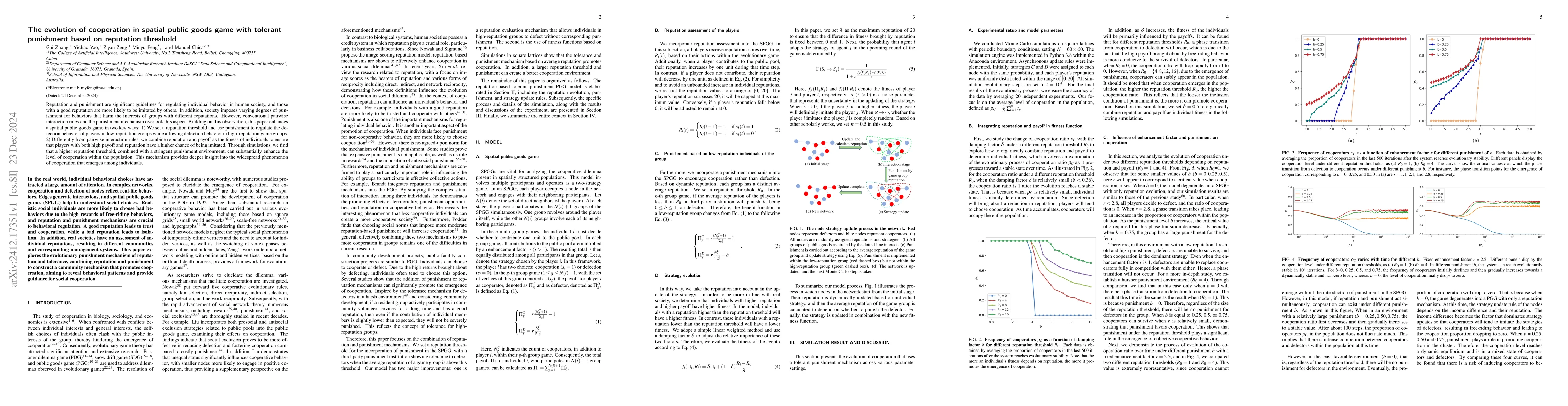 Thumbnail for The evolution of cooperation in spatial public goods game with tolerant
  punishment based on reputation threshold