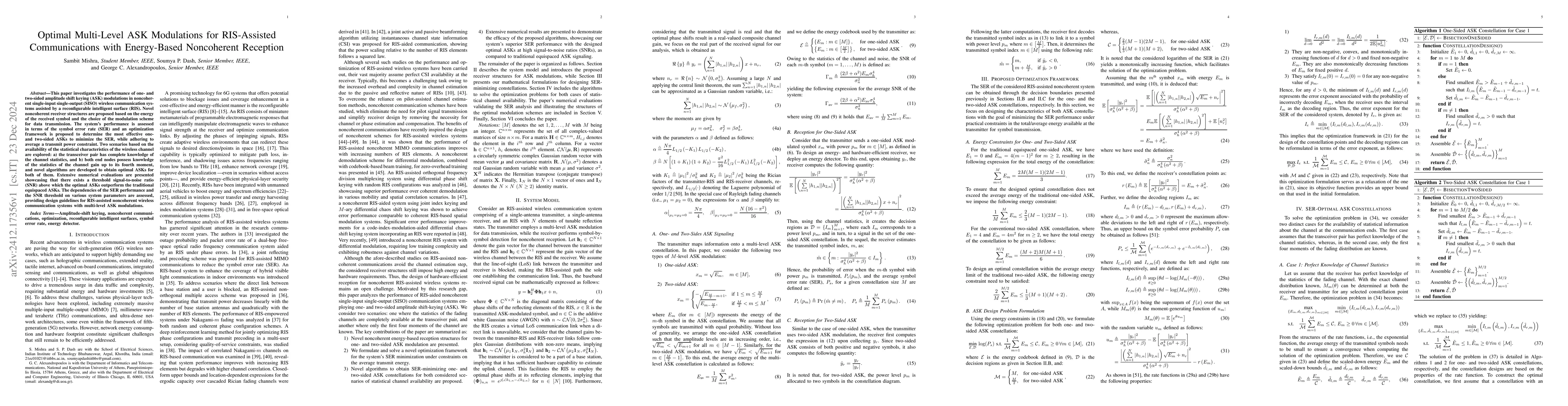 Thumbnail for Optimal Multi-Level ASK Modulations for RIS-Assisted Communications with
  Energy-Based Noncoherent Reception