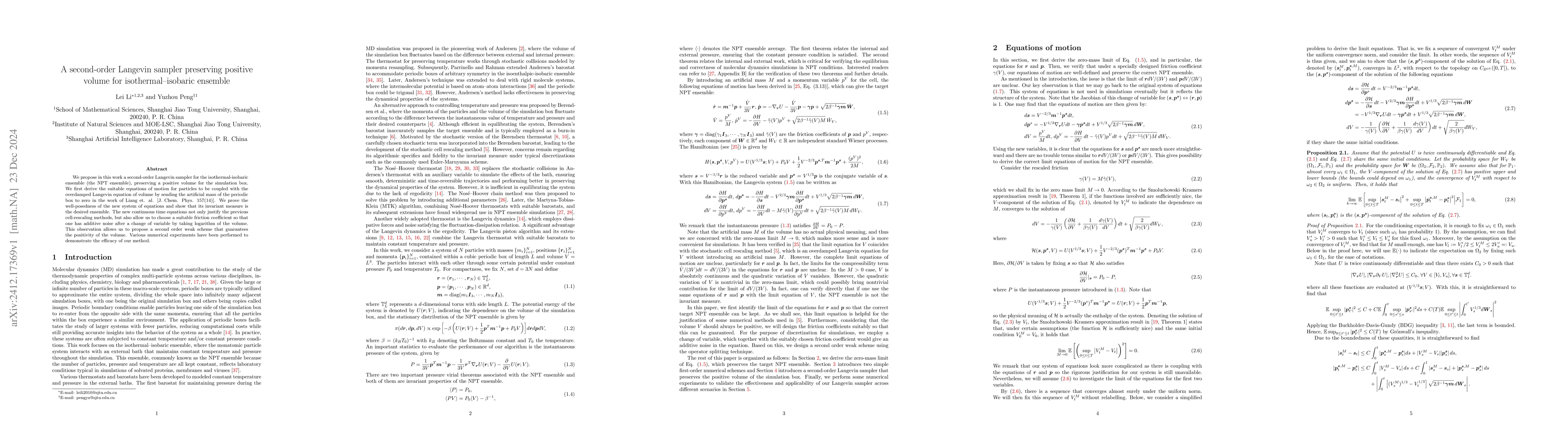 Thumbnail for A second order Langevin sampler preserving positive volume for
  isothermal isobaric ensemble