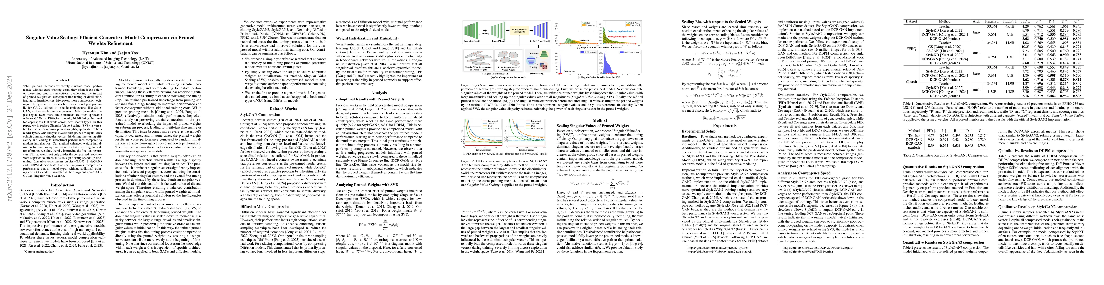 Thumbnail for Singular Value Scaling: Efficient Generative Model Compression via
  Pruned Weights Refinement
