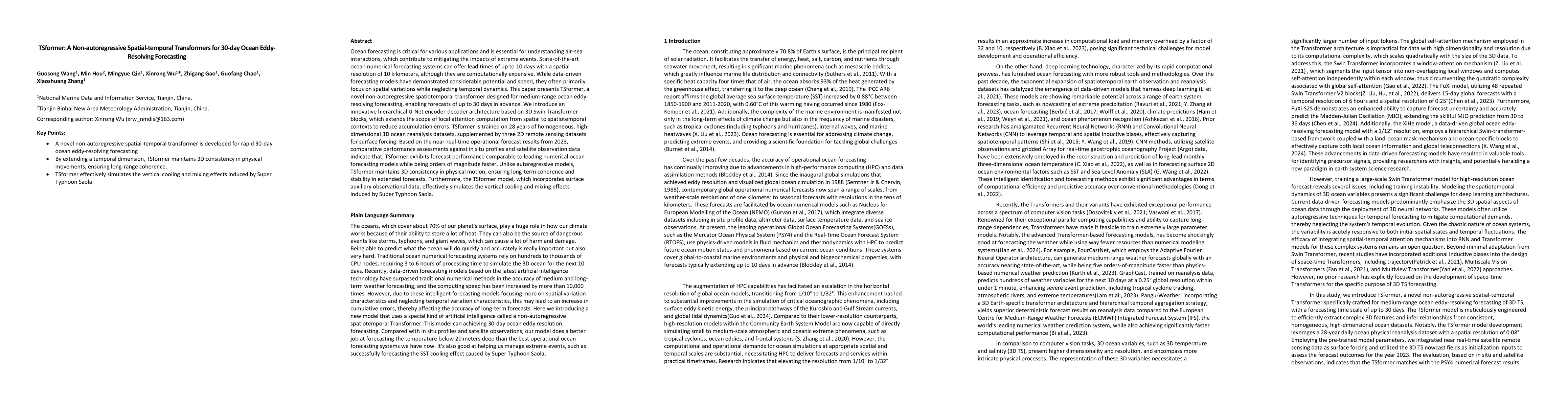 Thumbnail for TSformer: A Non-autoregressive Spatial-temporal Transformers for 30-day
  Ocean Eddy-Resolving Forecasting
