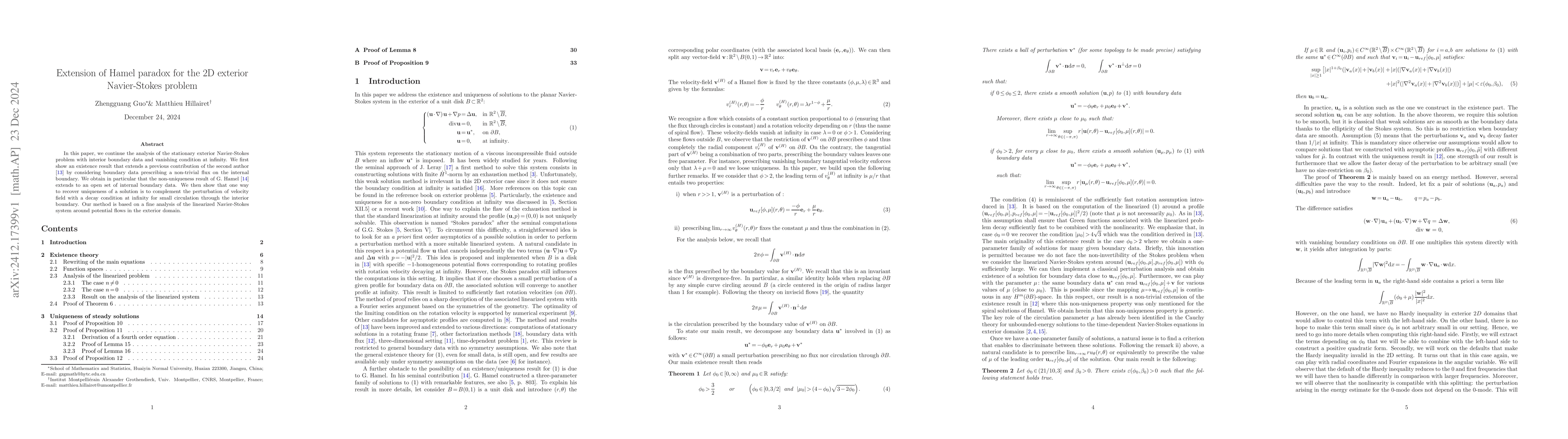 Thumbnail for Extension of Hamel paradox for the 2D exterior Navier-Stokes problem