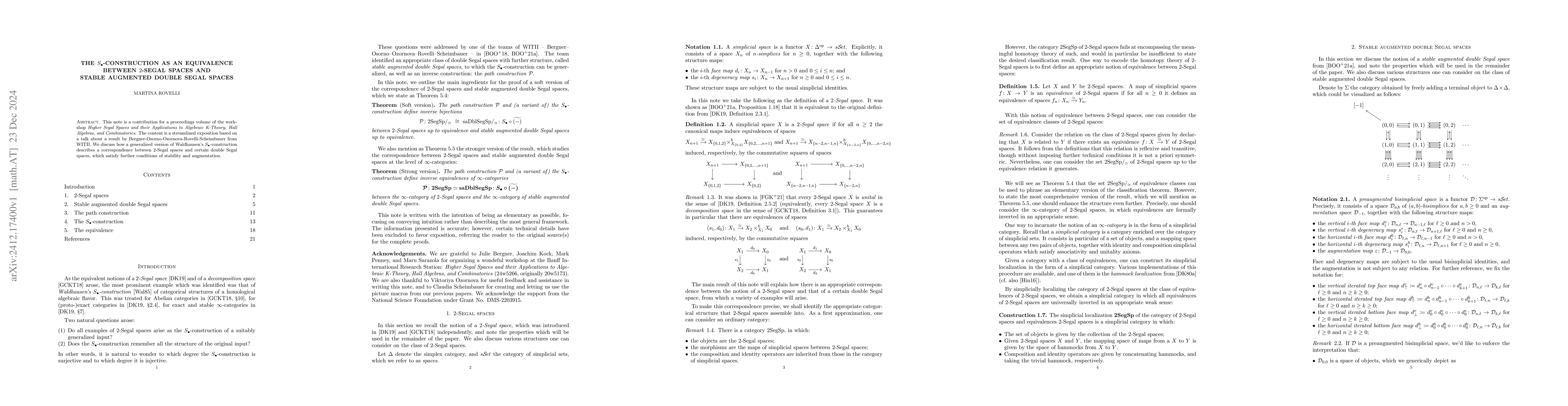 Thumbnail for The $S_\bullet$-construction as an equivalence between 2-Segal spaces
  and stable augmented double Segal spaces