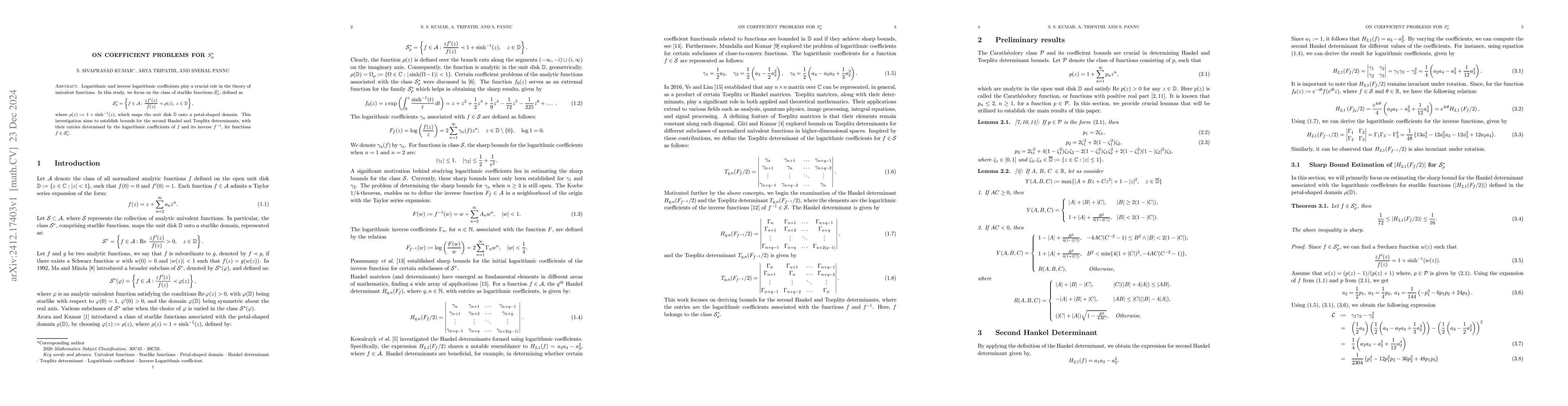 Thumbnail for On Coefficient problems for \textbf{$S^*_ρ$}