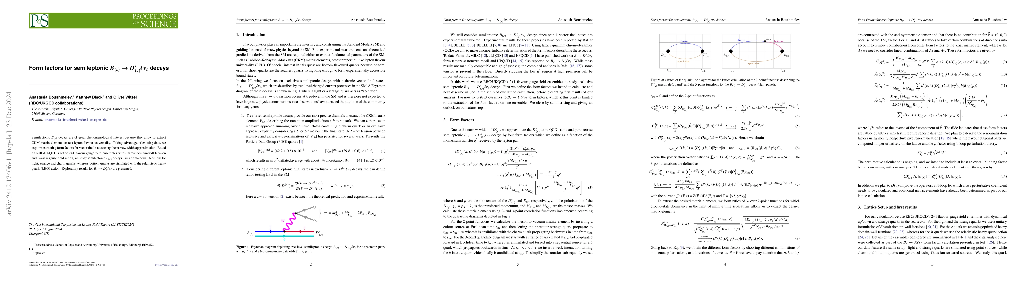 Thumbnail for Form factors for semileptonic B(s) -> D*(s) l nu_l decays