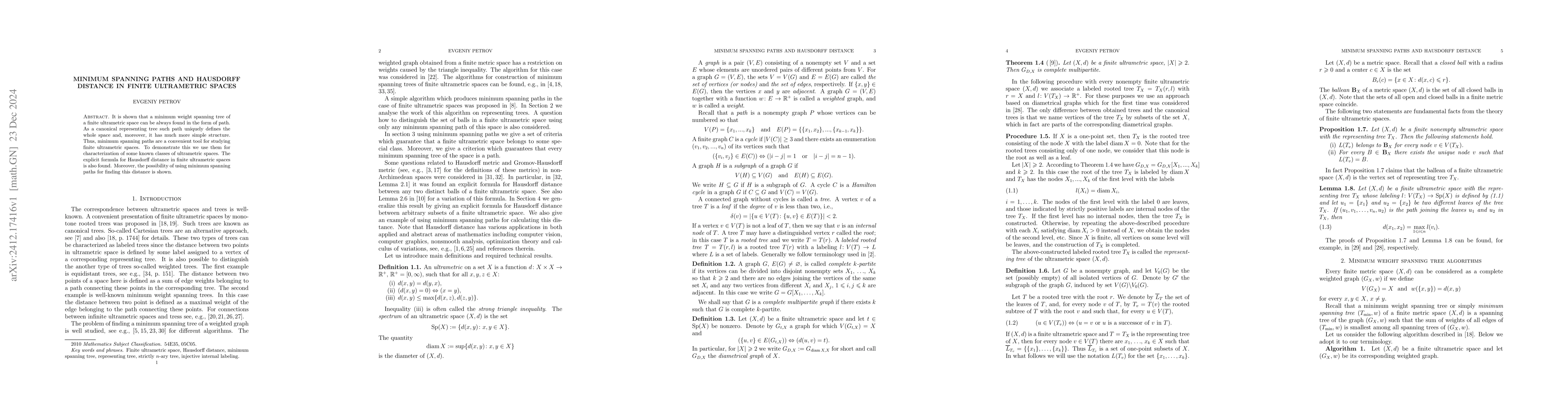 Thumbnail for Minimum spanning paths and Hausdorff distance in finite ultrametric
  spaces