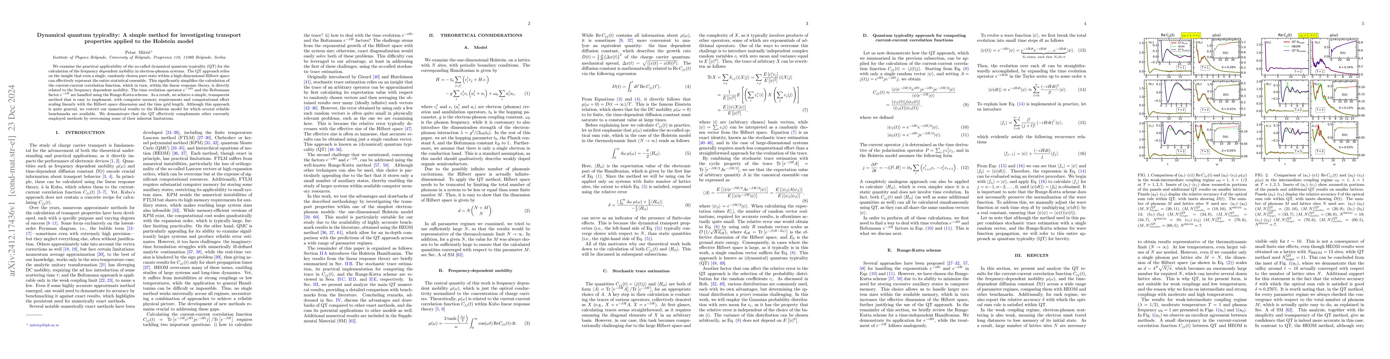 Thumbnail for Dynamical quantum typicality: A simple method for investigating
  transport properties applied to the Holstein model
