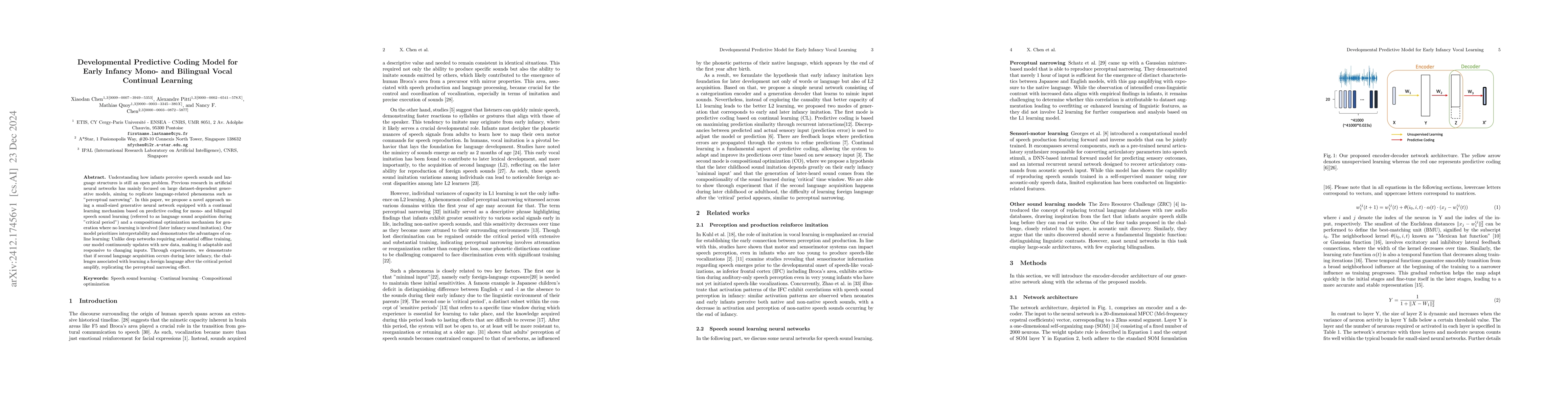 Thumbnail for Developmental Predictive Coding Model for Early Infancy Mono and
  Bilingual Vocal Continual Learning
