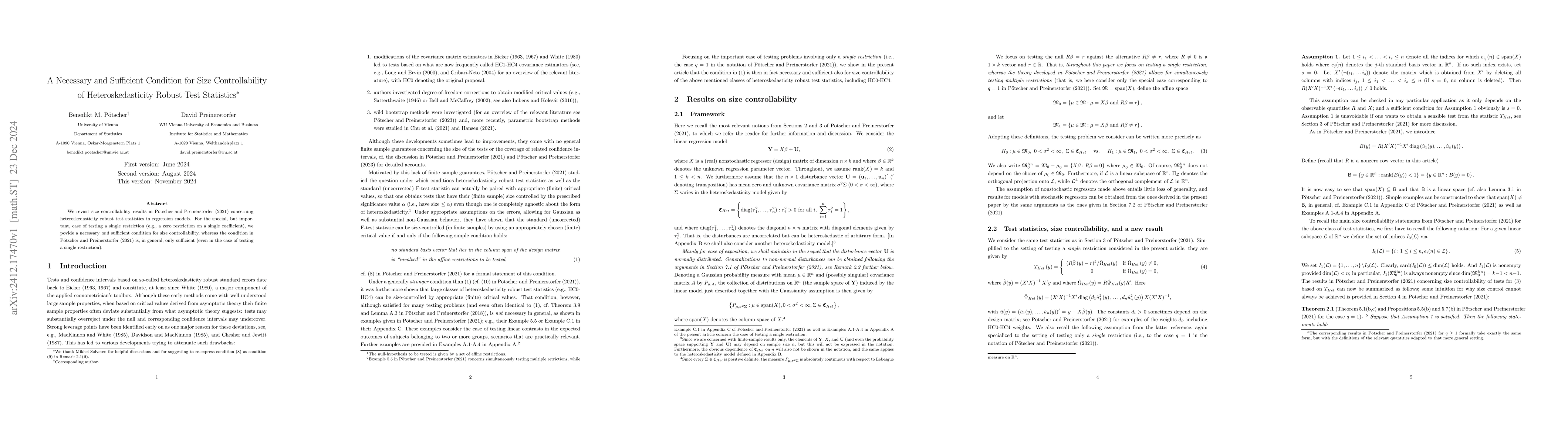 Thumbnail for A Necessary and Sufficient Condition for Size Controllability of
  Heteroskedasticity Robust Test Statistics