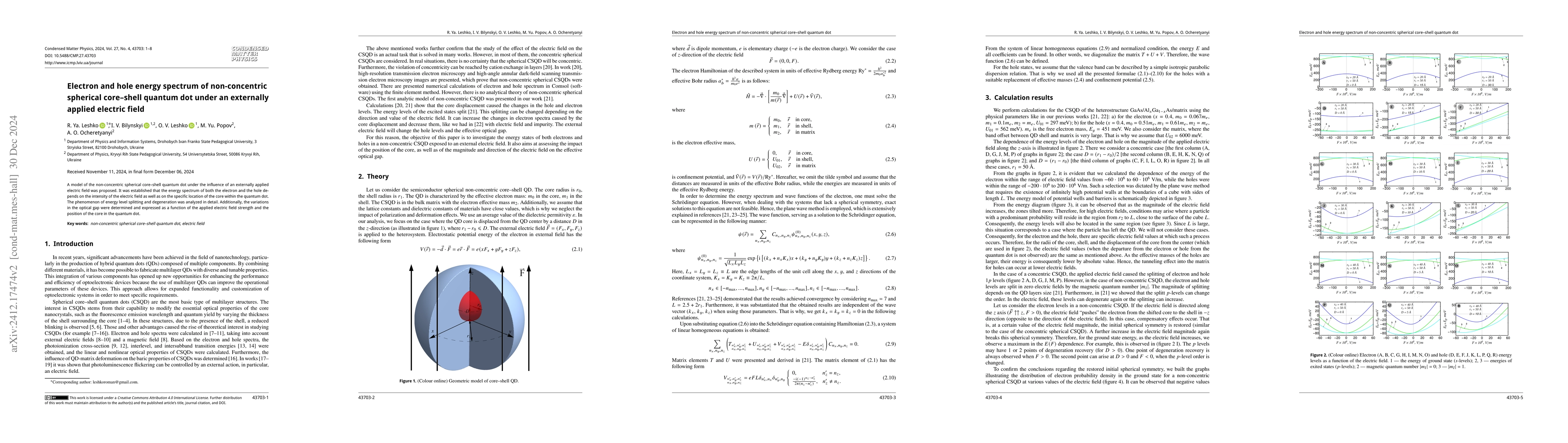 Thumbnail for Electron and hole energy spectrum of non-concentric spherical core-shell
  quantum dot under an externally applied electric field