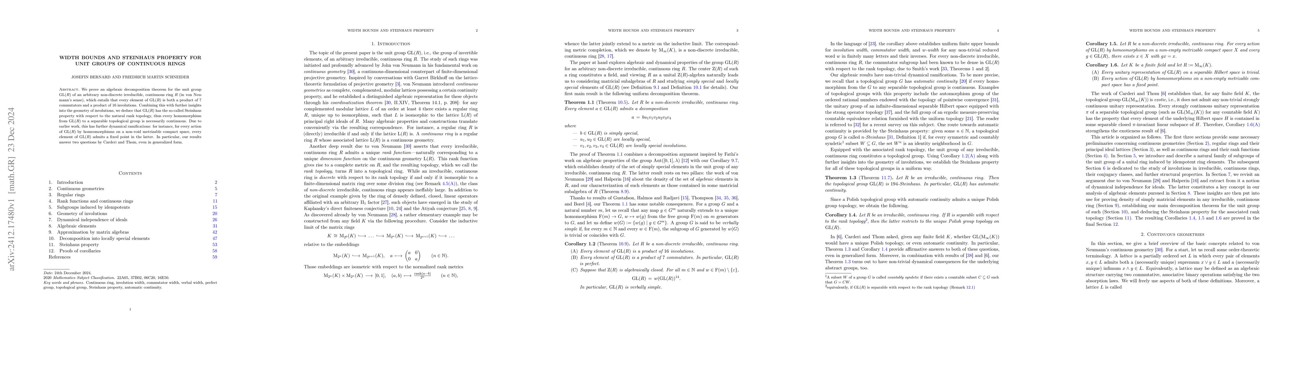 Thumbnail for Width bounds and Steinhaus property for unit groups of continuous rings