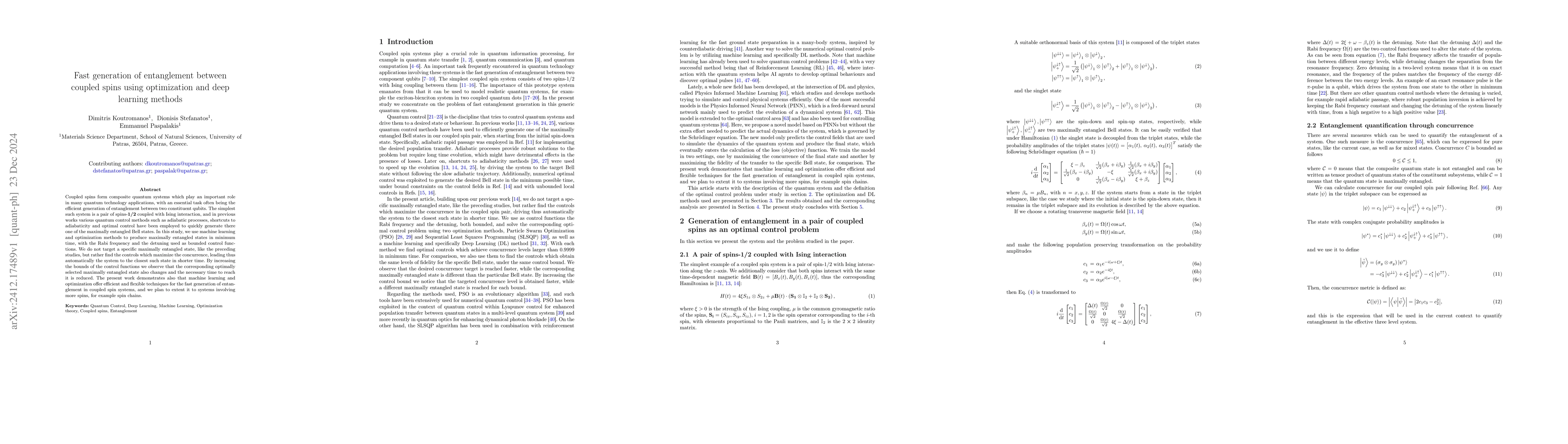 Thumbnail for Fast generation of entanglement between coupled spins using optimization
  and deep learning methods