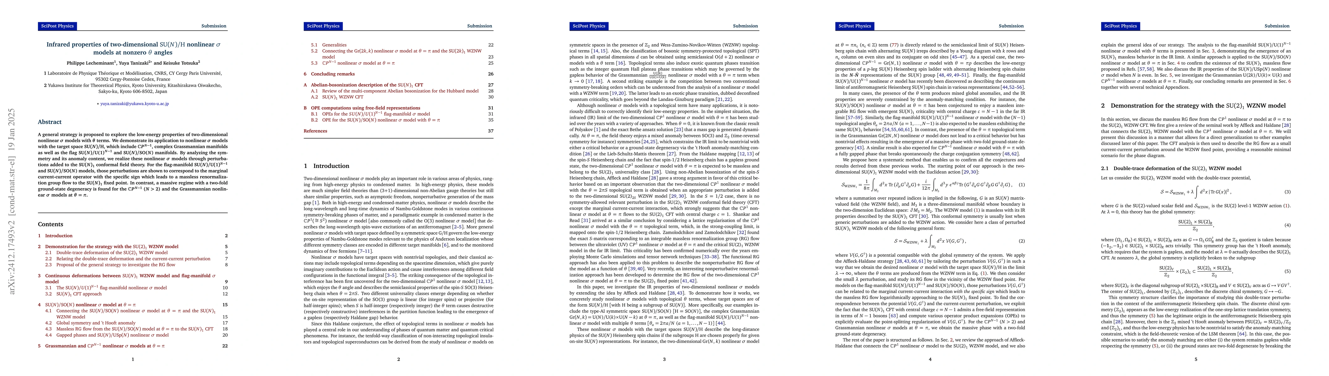 Thumbnail for Infrared properties of two-dimensional $\mathrm{SU}(N)/H$ nonlinear
  $σ$ models at nonzero $θ$ angles