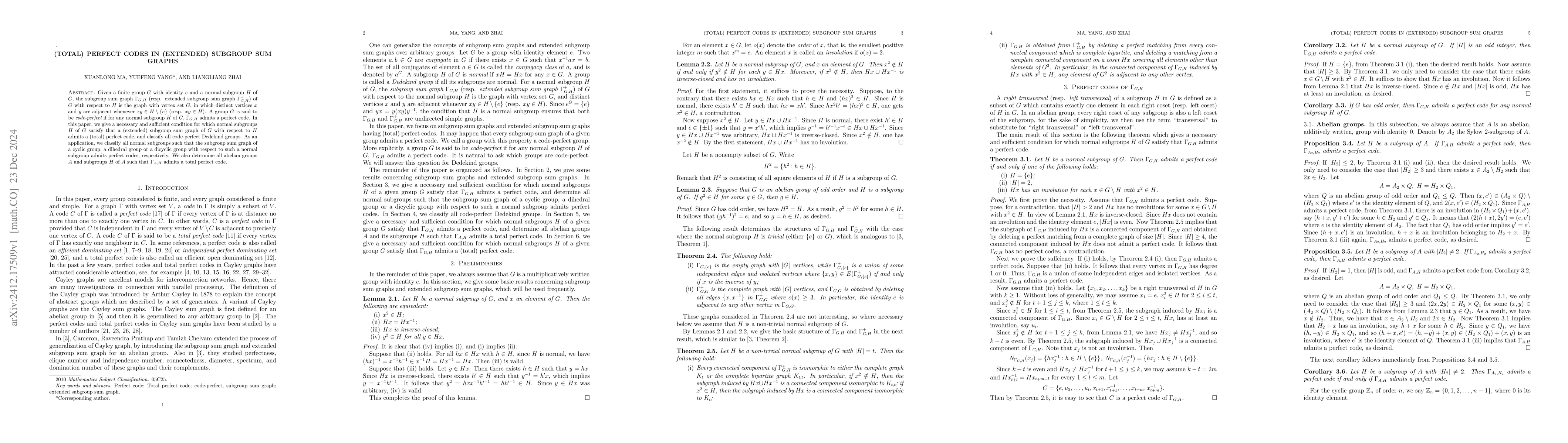 Thumbnail for (Total) Perfect codes in (extended) subgroup sum graphs