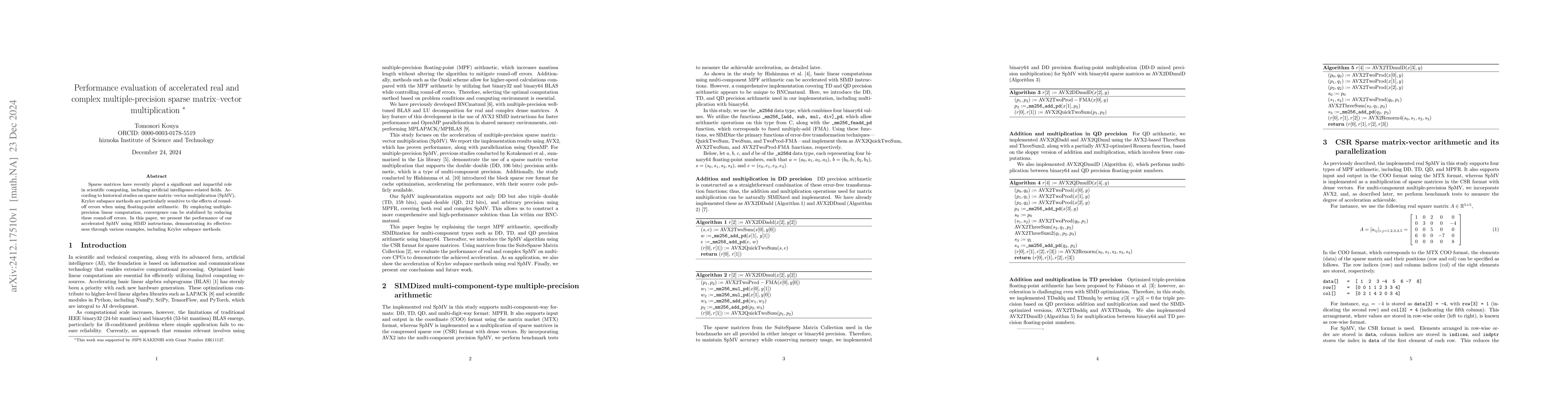 Thumbnail for Performance evaluation of accelerated real and complex
  multiple-precision sparse matrix-vector multiplication