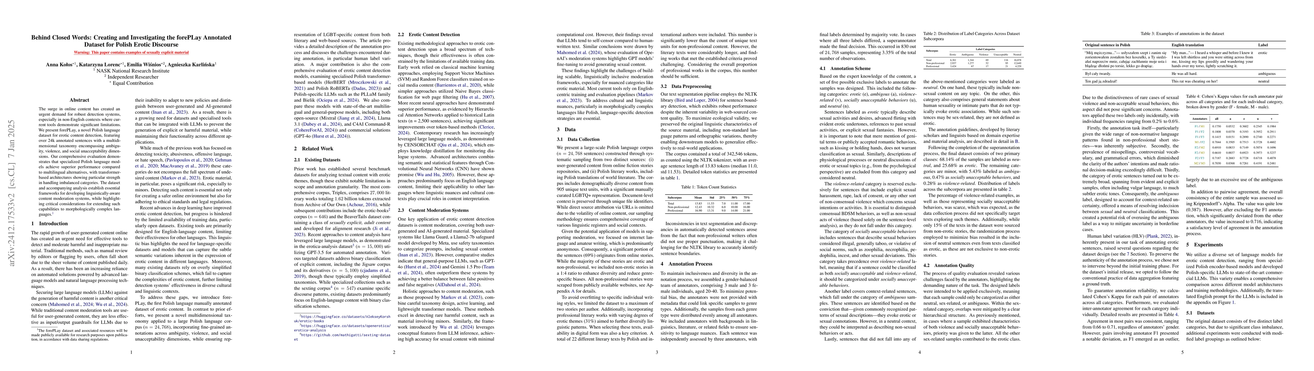 Thumbnail for Behind Closed Words: Creating and Investigating the forePLay Annotated
  Dataset for Polish Erotic Discourse