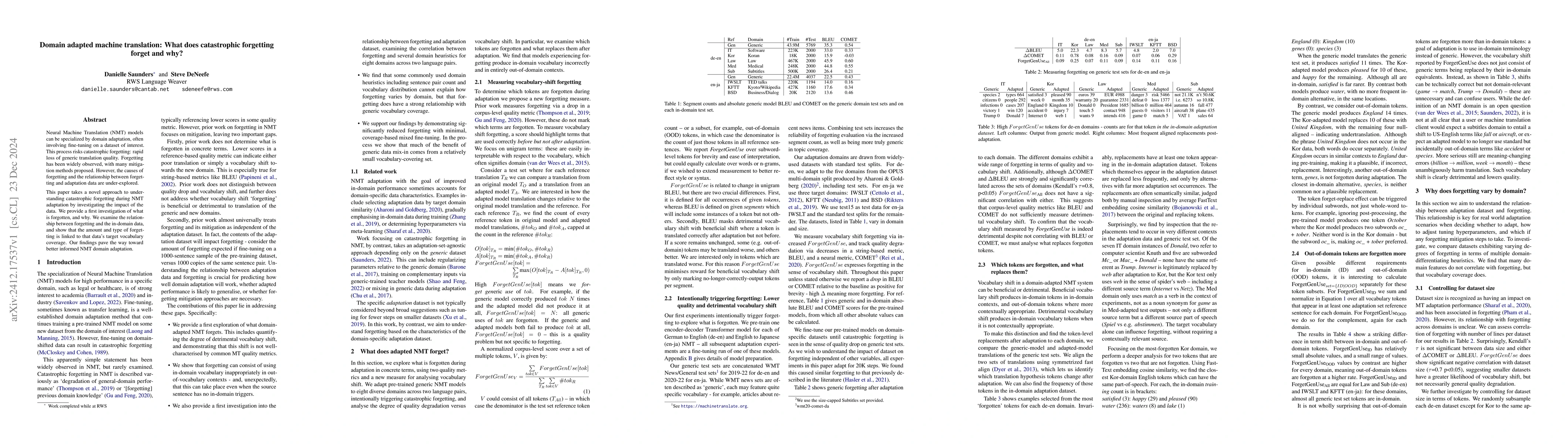 Thumbnail for Domain adapted machine translation: What does catastrophic forgetting
  forget and why?