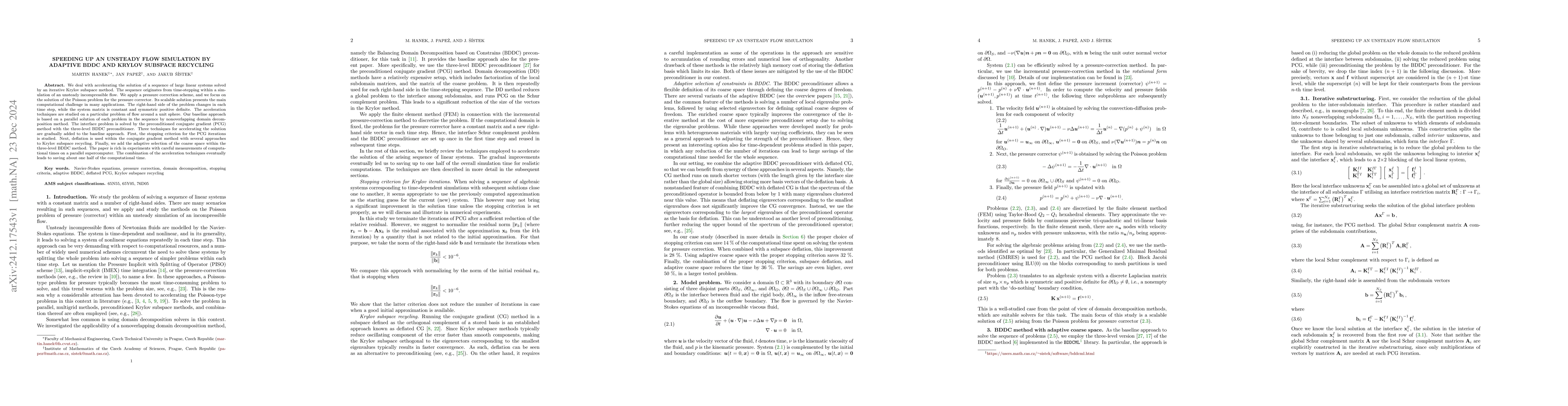 Thumbnail for Speeding up an unsteady flow simulation by adaptive BDDC and Krylov
  subspace recycling