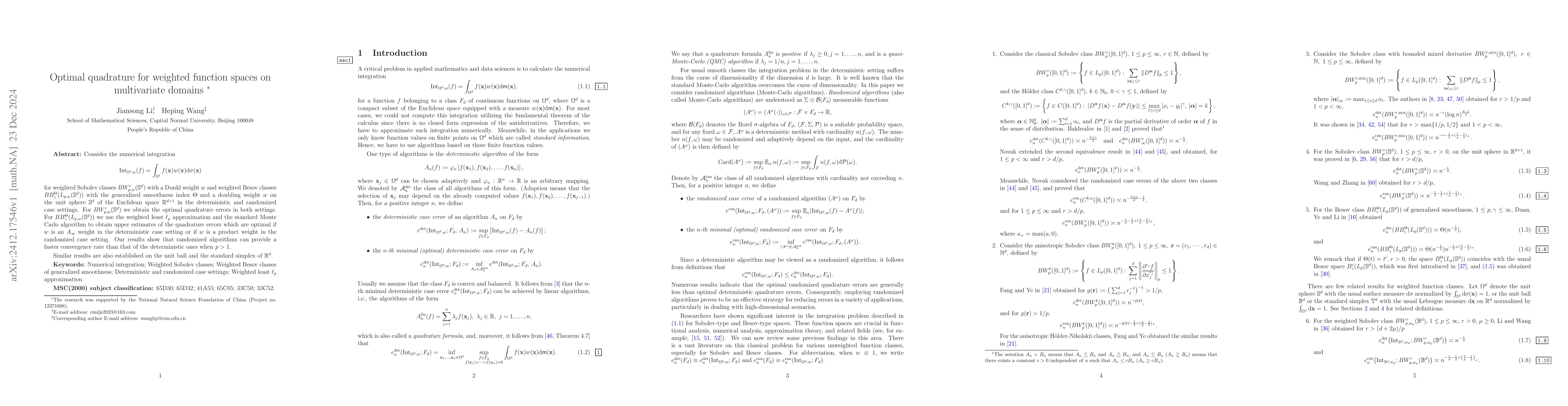 Thumbnail for Optimal quadrature for weighted function spaces on multivariate domains