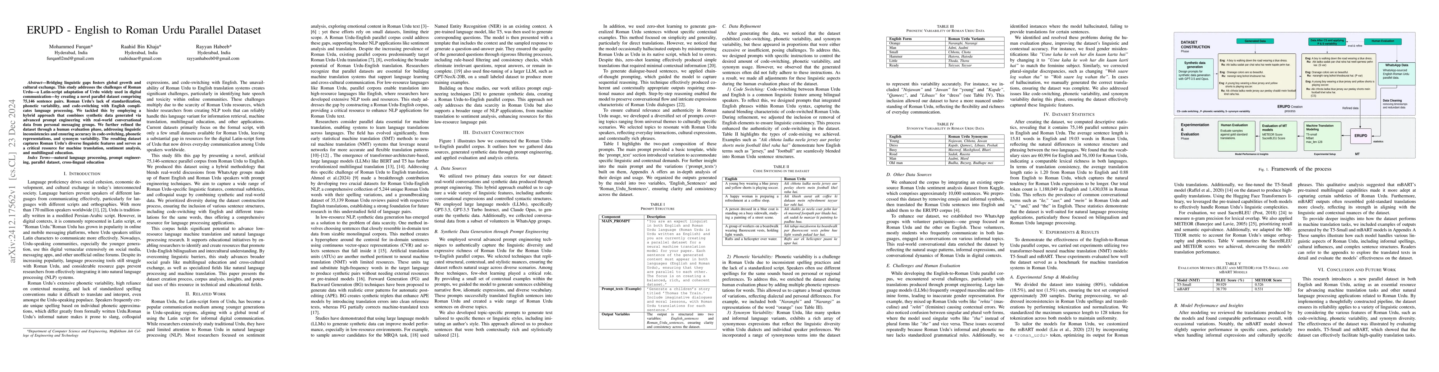Thumbnail for ERUPD -- English to Roman Urdu Parallel Dataset