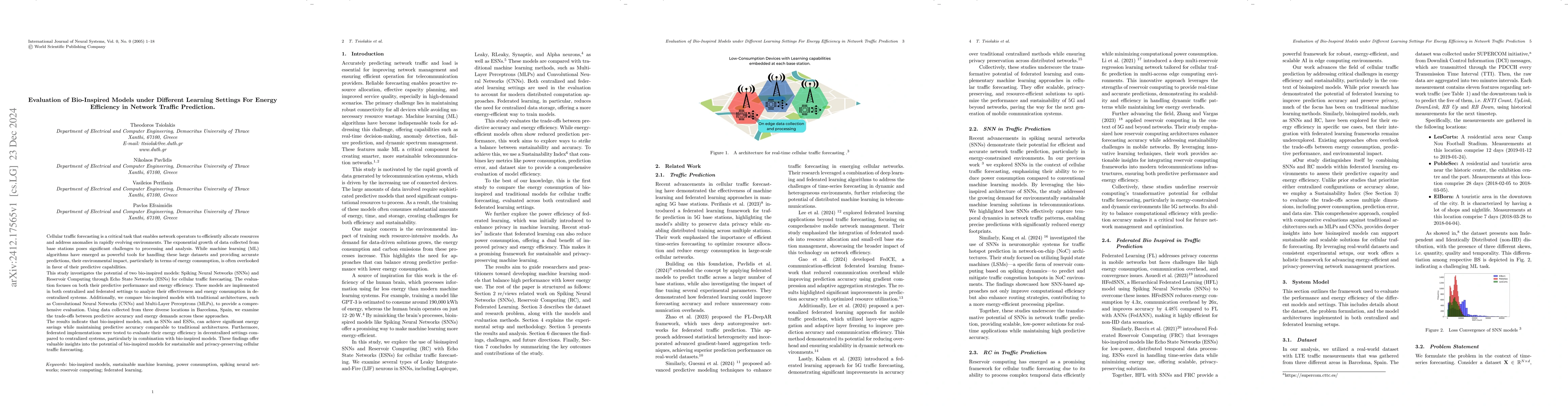 Thumbnail for Evaluation of Bio-Inspired Models under Different Learning Settings For
  Energy Efficiency in Network Traffic Prediction