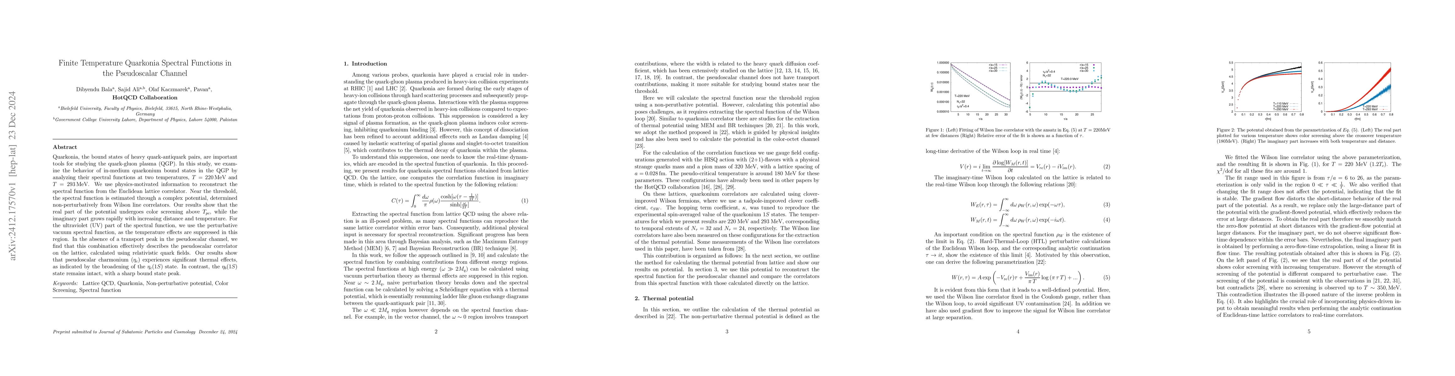 Thumbnail for Finite Temperature Quarkonia Spectral Functions in the Pseudoscalar
  Channel
