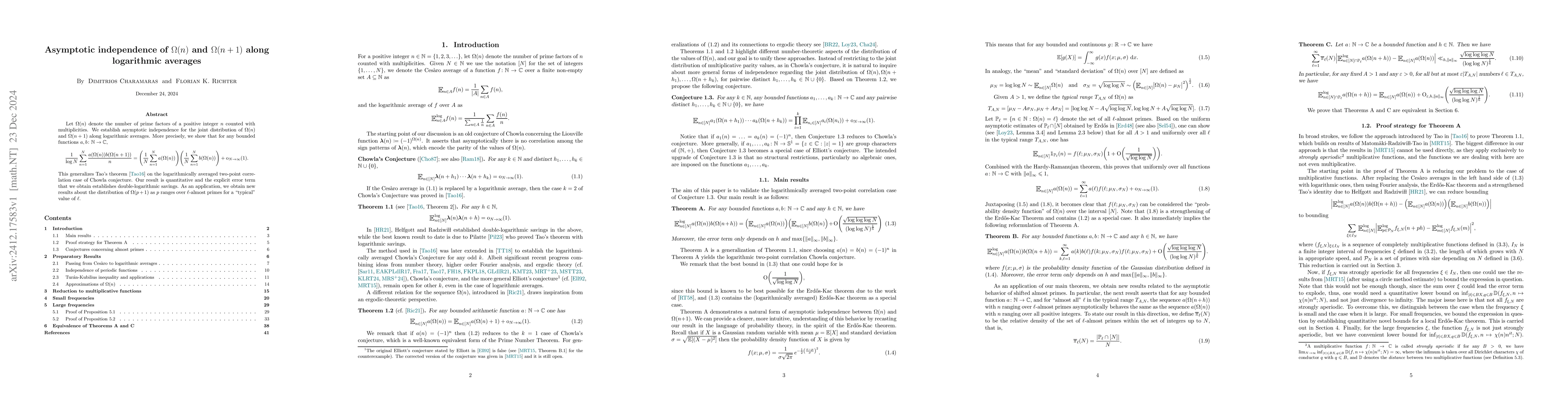 Thumbnail for Asymptotic independence of $ÎŠ(n)$ and $ÎŠ(n+1)$ along
  logarithmic averages