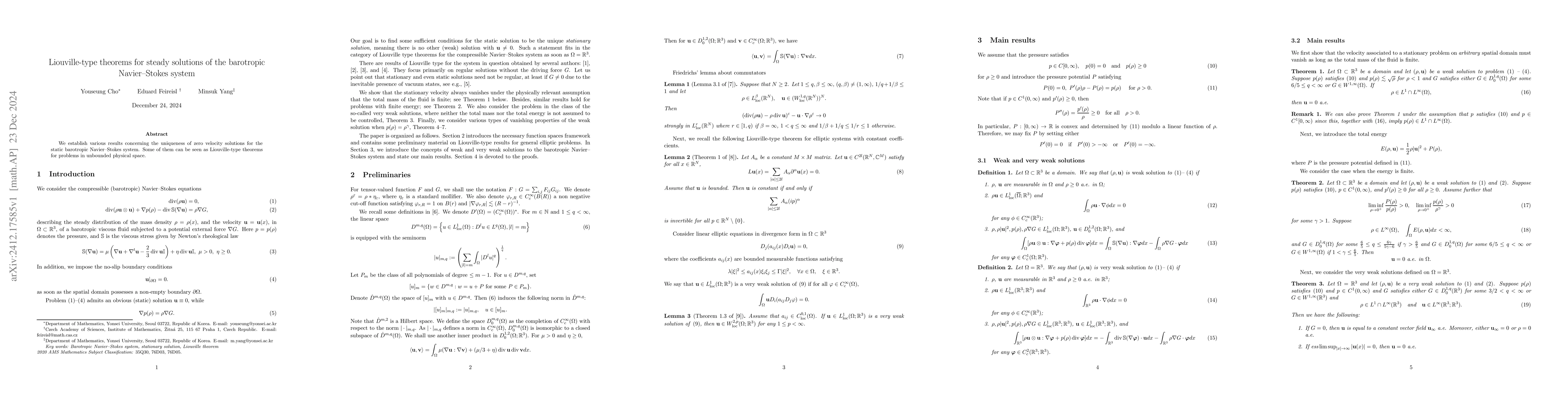 Thumbnail for Liouville-type theorems for steady solutions of the barotropic
  Navier--Stokes system