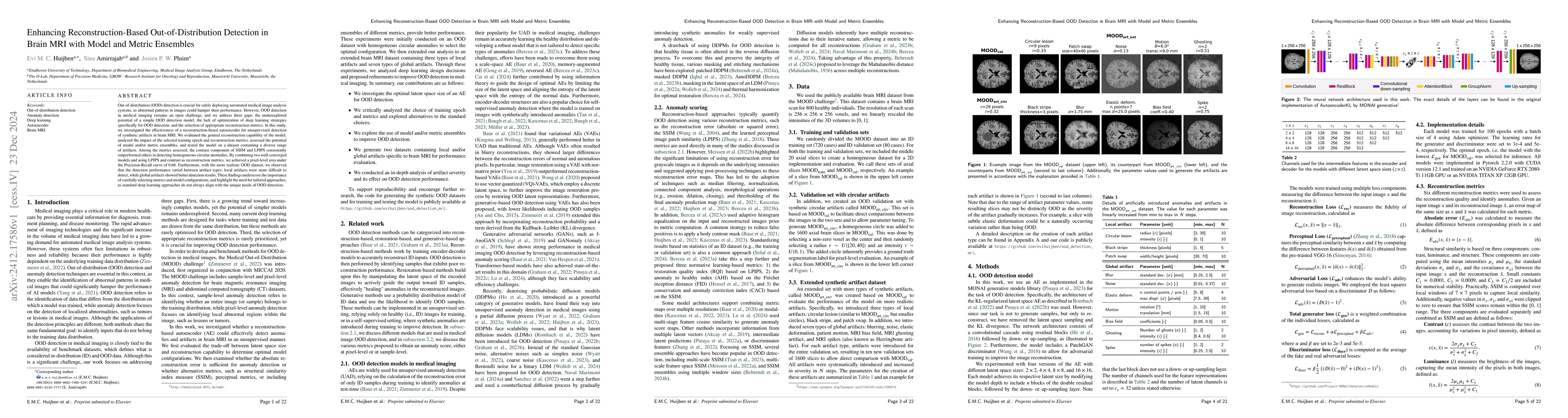 Thumbnail for Enhancing Reconstruction-Based Out-of-Distribution Detection in Brain
  MRI with Model and Metric Ensembles