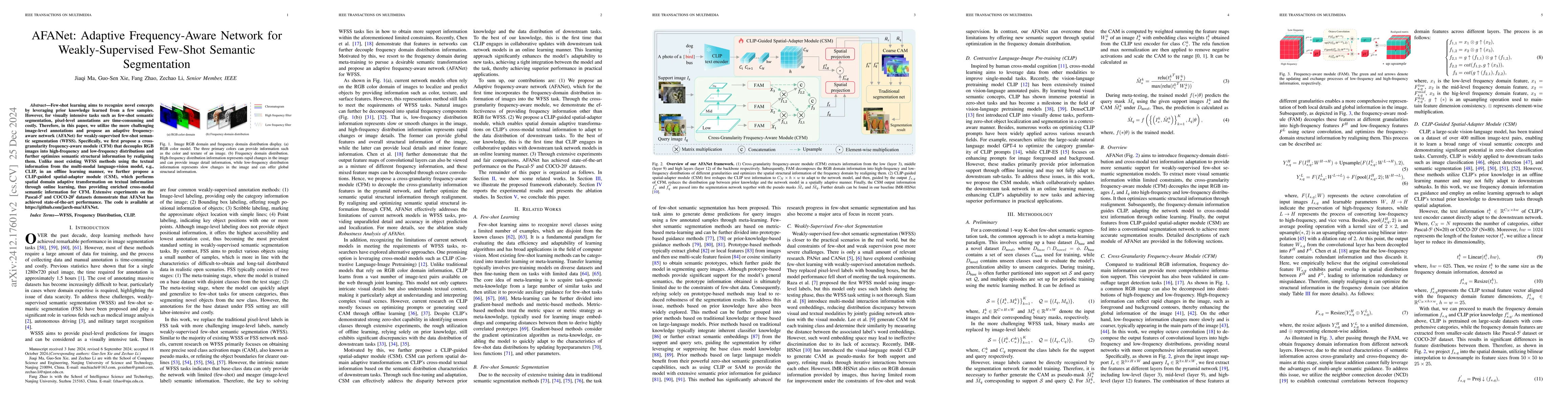 Thumbnail for AFANet: Adaptive Frequency-Aware Network for Weakly-Supervised Few-Shot
  Semantic Segmentation