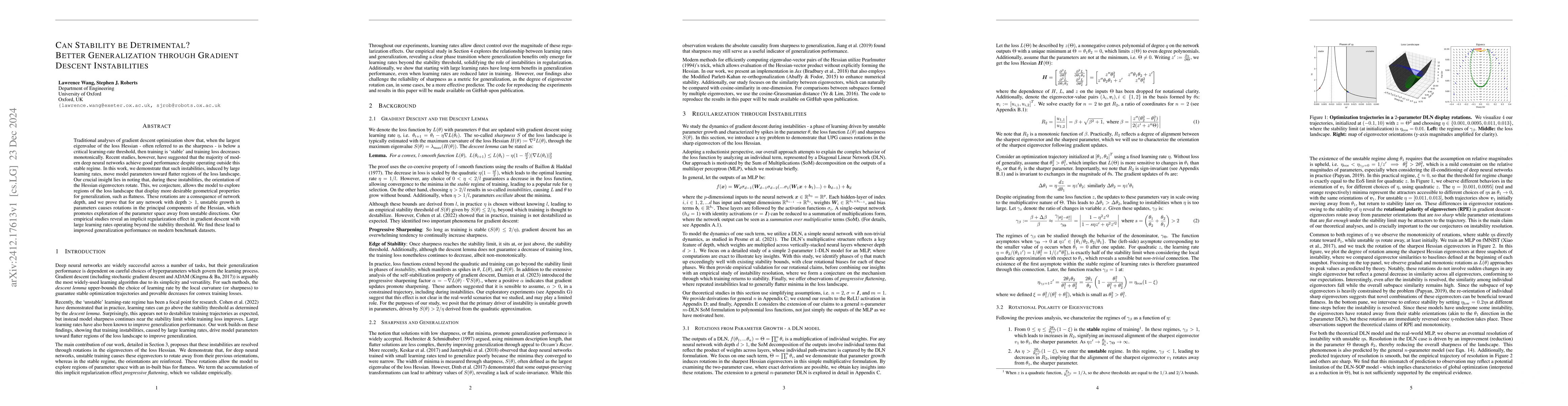 Thumbnail for Can Stability be Detrimental? Better Generalization through Gradient
  Descent Instabilities