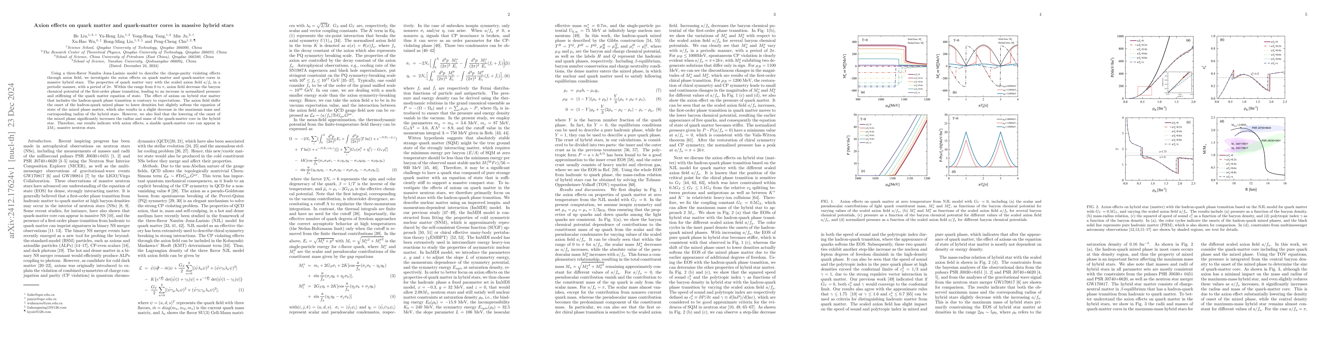 Thumbnail for Axion effects on quark matter and quark-matter cores in massive hybrid
  stars