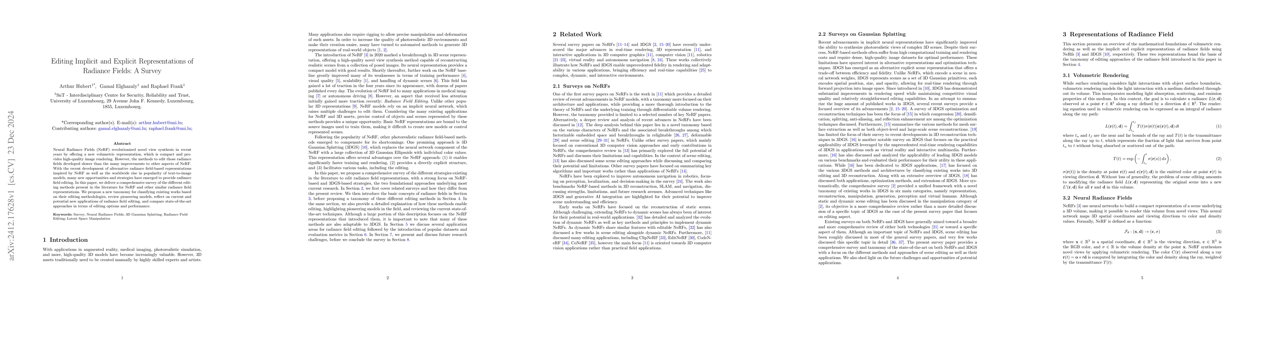Thumbnail for Editing Implicit and Explicit Representations of Radiance Fields: A
  Survey