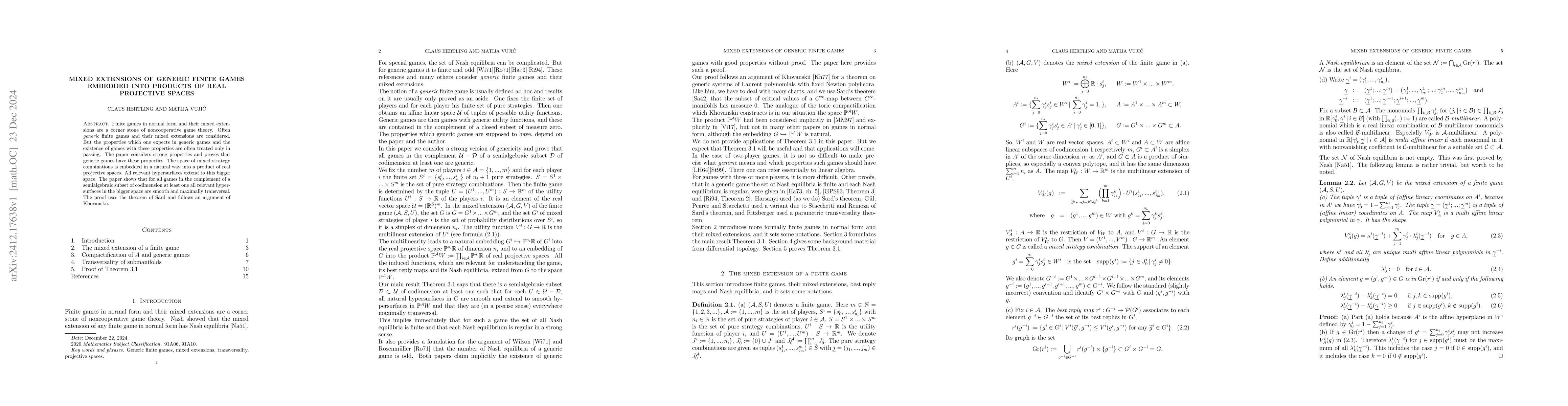 Thumbnail for Mixed extensions of generic finite games embedded into products of real
  projective spaces