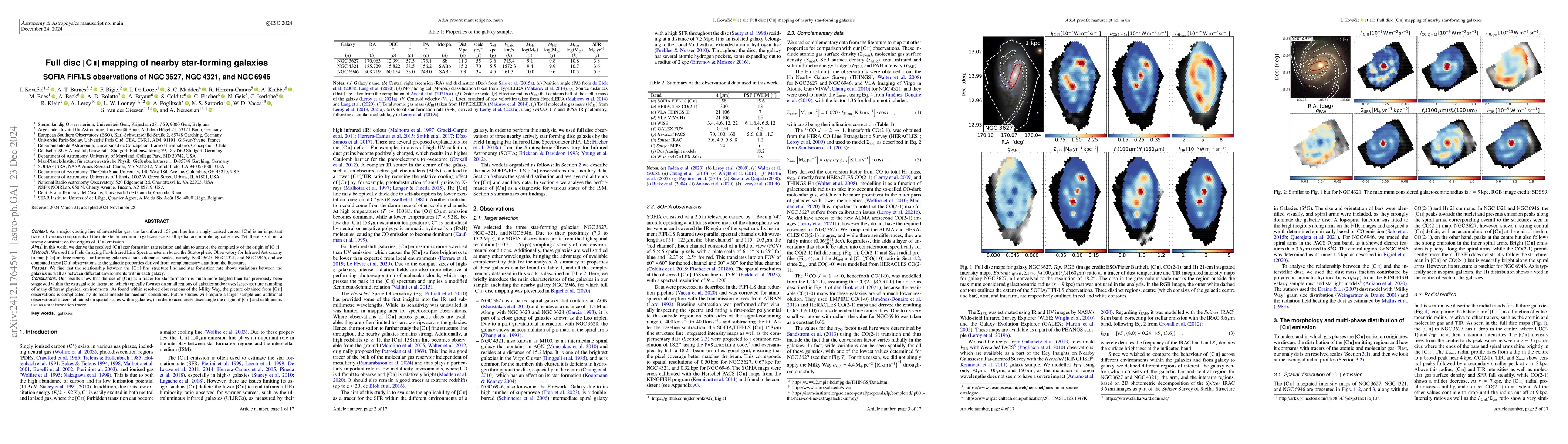 Thumbnail for Full disc [CII] mapping of nearby star-forming galaxies: SOFIA FIFI/LS
  observations of NGC 3627, NGC 4321, and NGC 6946