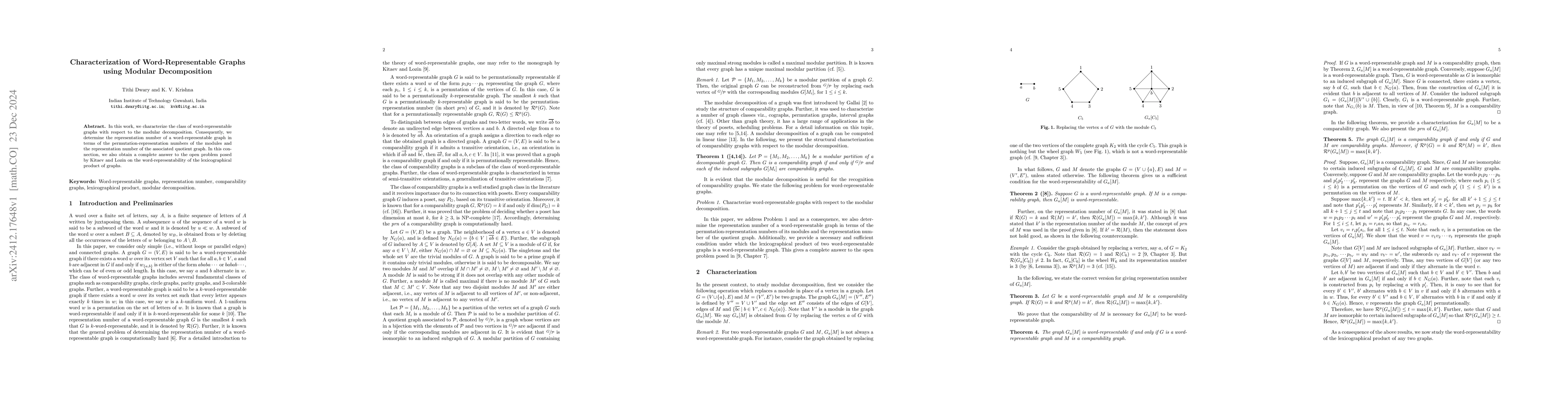Thumbnail for Characterization of Word-Representable Graphs using Modular
  Decomposition