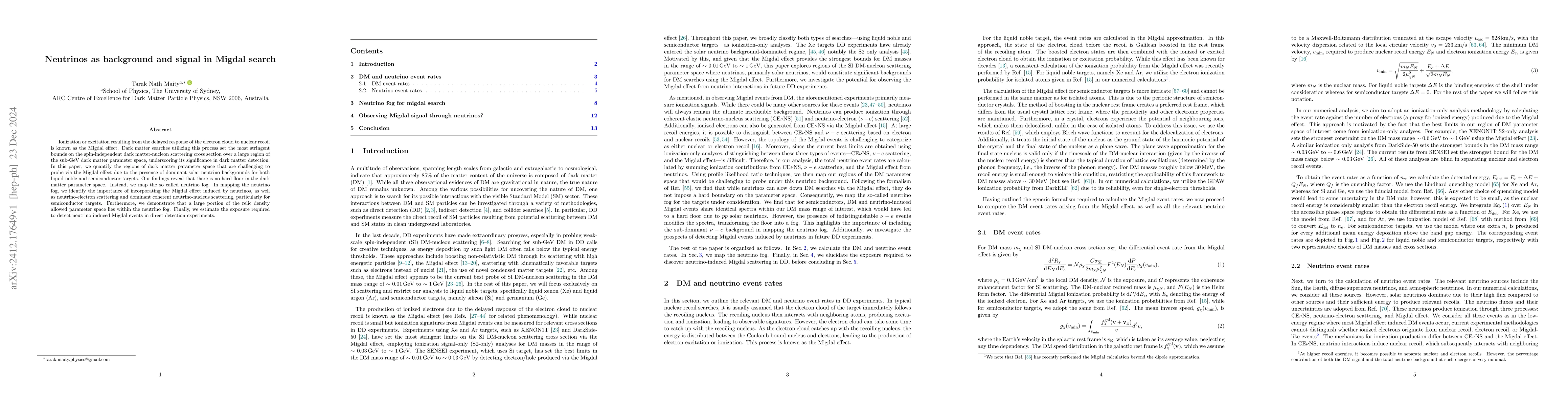 Thumbnail for Neutrinos as background and signal in Migdal search