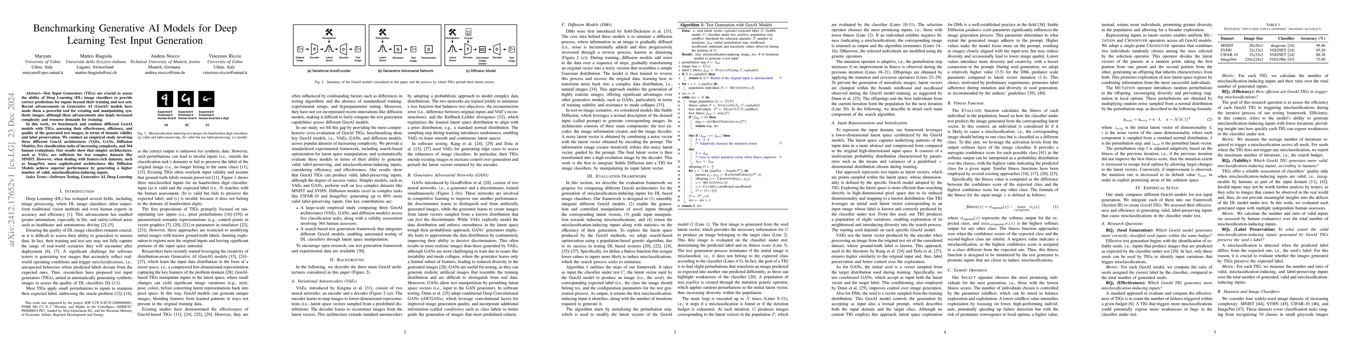 Thumbnail for Benchmarking Generative AI Models for Deep Learning Test Input
  Generation