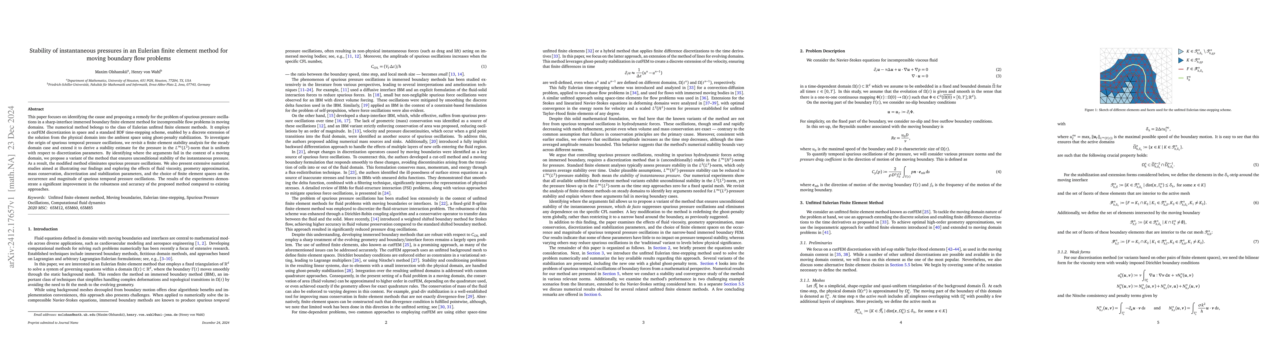 Thumbnail for Stability of instantaneous pressures in an Eulerian finite element
  method for moving boundary flow problems