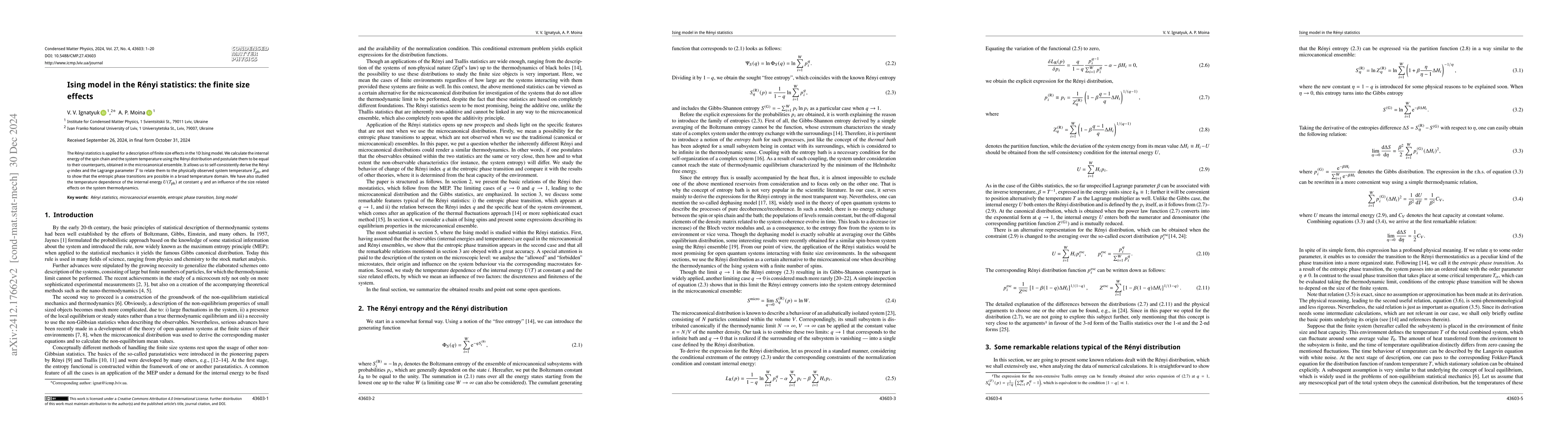 Thumbnail for Ising model in the Rényi statistics: the finite size effects