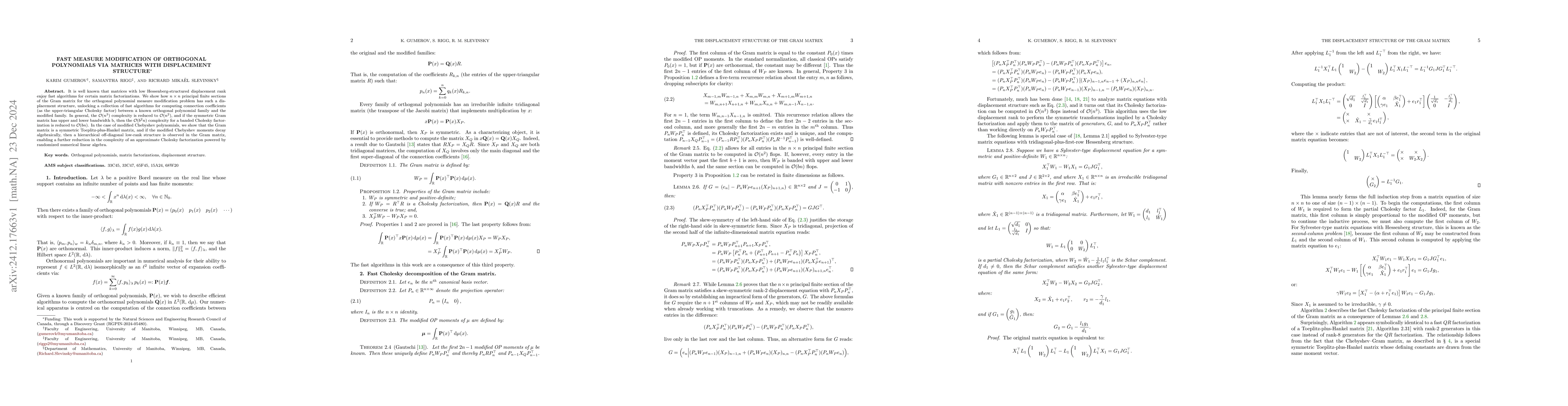 Thumbnail for Fast measure modification of orthogonal polynomials via matrices with
  displacement structure