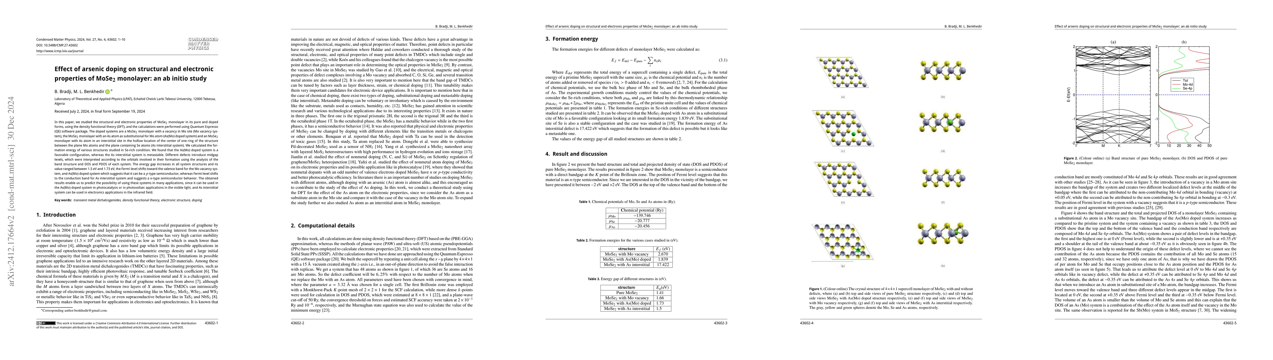 Thumbnail for Effect of arsenic doping on structural and electronic properties of
  MoSe$_2$ monolayer: an ab initio study