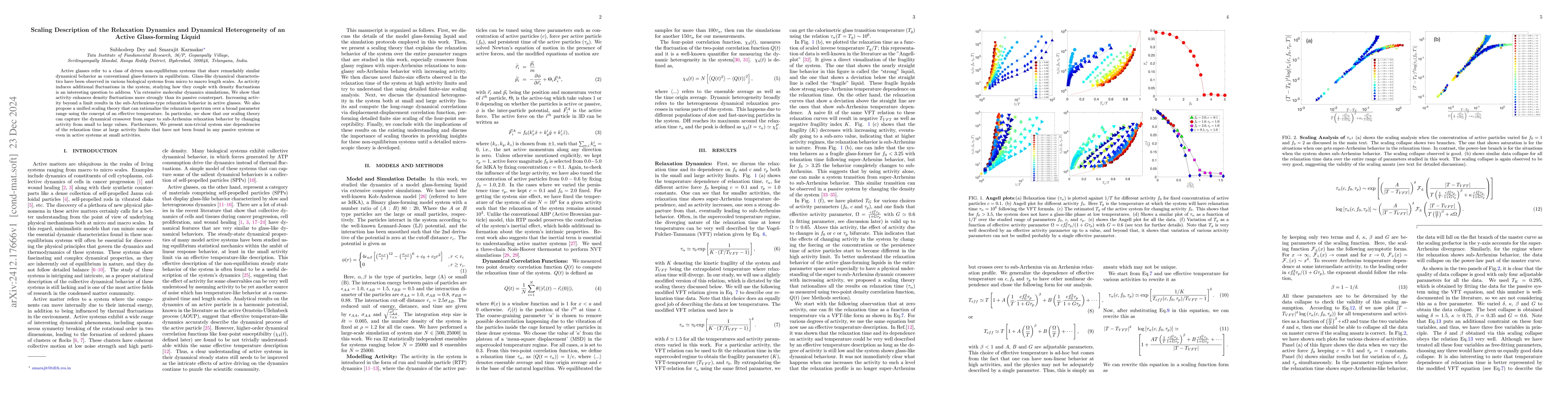 Thumbnail for Scaling Description of the Relaxation Dynamics and Dynamical
  Heterogeneity of an Active Glass-forming Liquid
